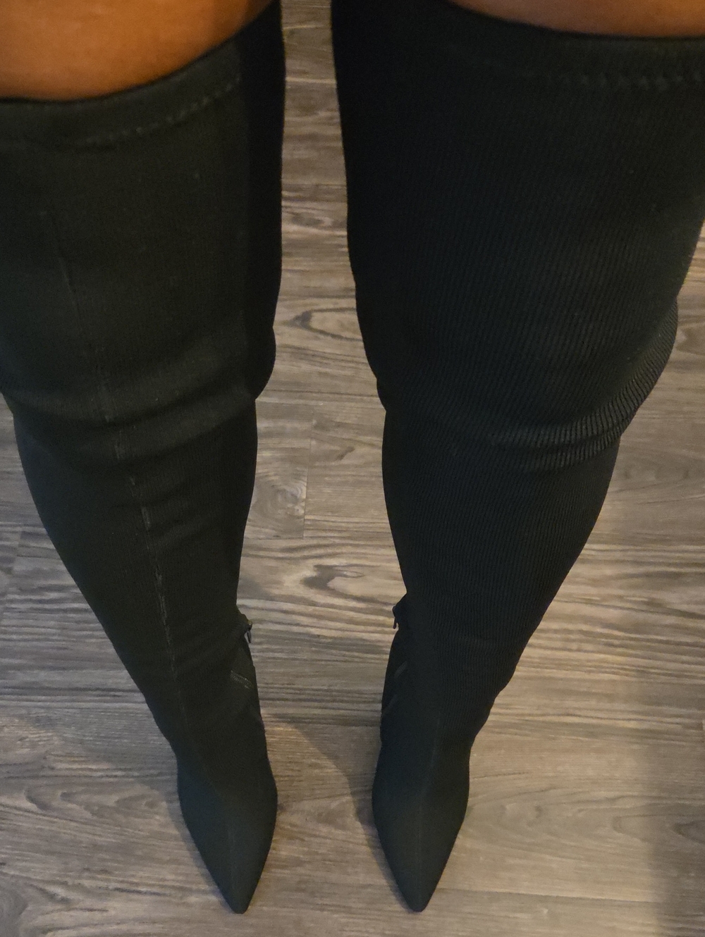 ASOS Black Thigh High Pointed Toe Stretch Boots